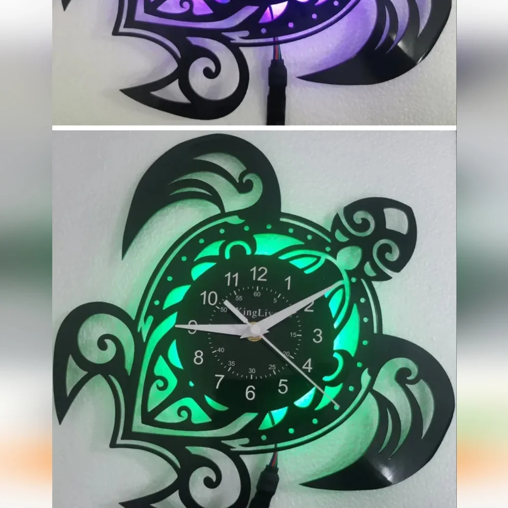 New turtle color changing vinyl record wall clock 12